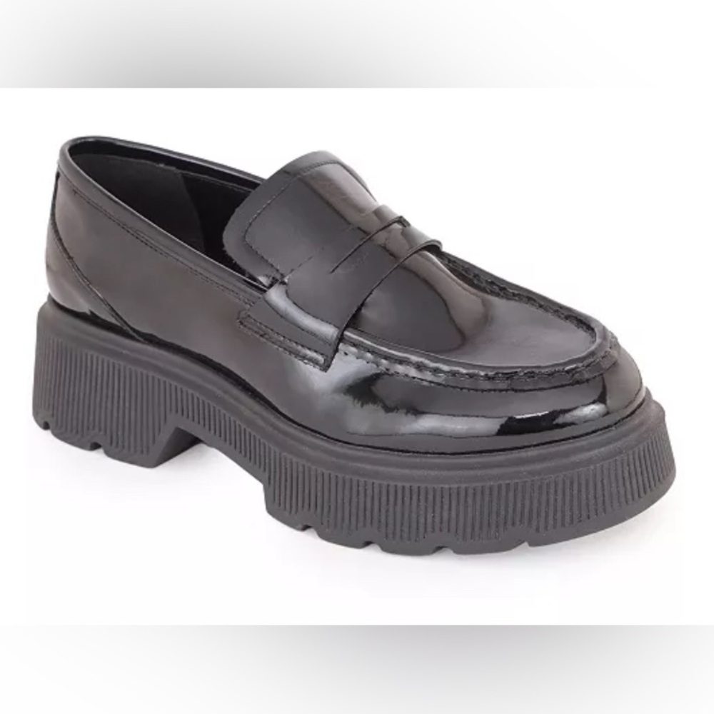 Kenneth Cole New York Women's Marge Lug Sole Loafers Black Patent Size 9